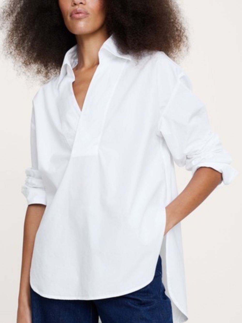 Banana Republic White Long-Sleeve Popover Tunic Large
